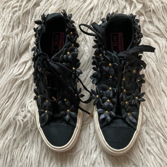 Converse x PatBo Chuck Taylor Black Leather 3D Flower Low Top Sneakers Size 5.5 - Picture 4 of 12